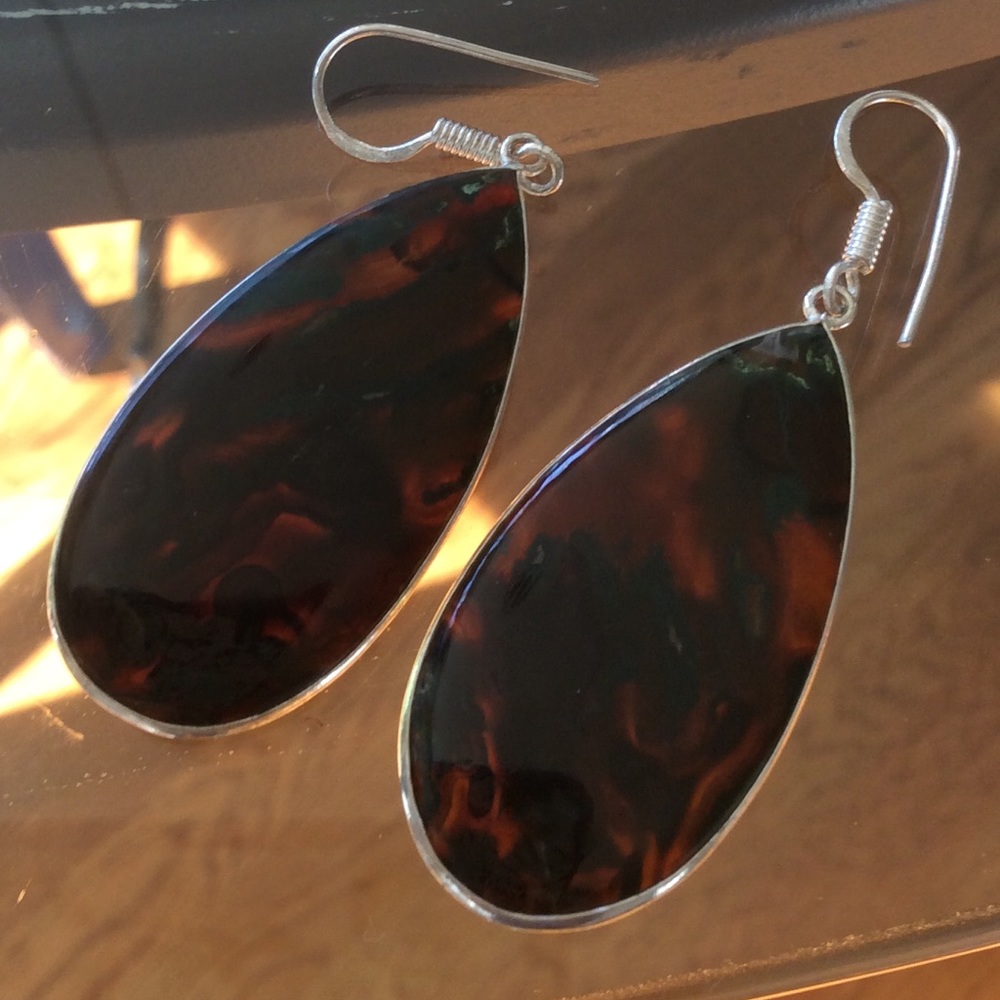 Sterling Silver Stick Agate Large Dangle Earrings - image 2